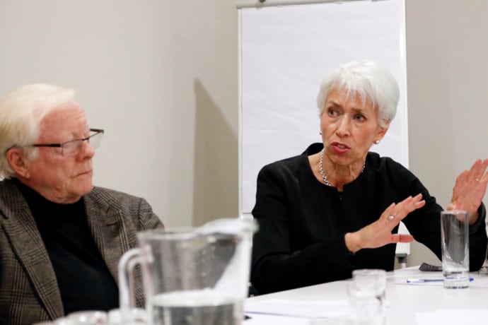 STIAS Fellows Nina Jablonski (right) and Göran Therbon during their seminar presentation on 27 July 2017